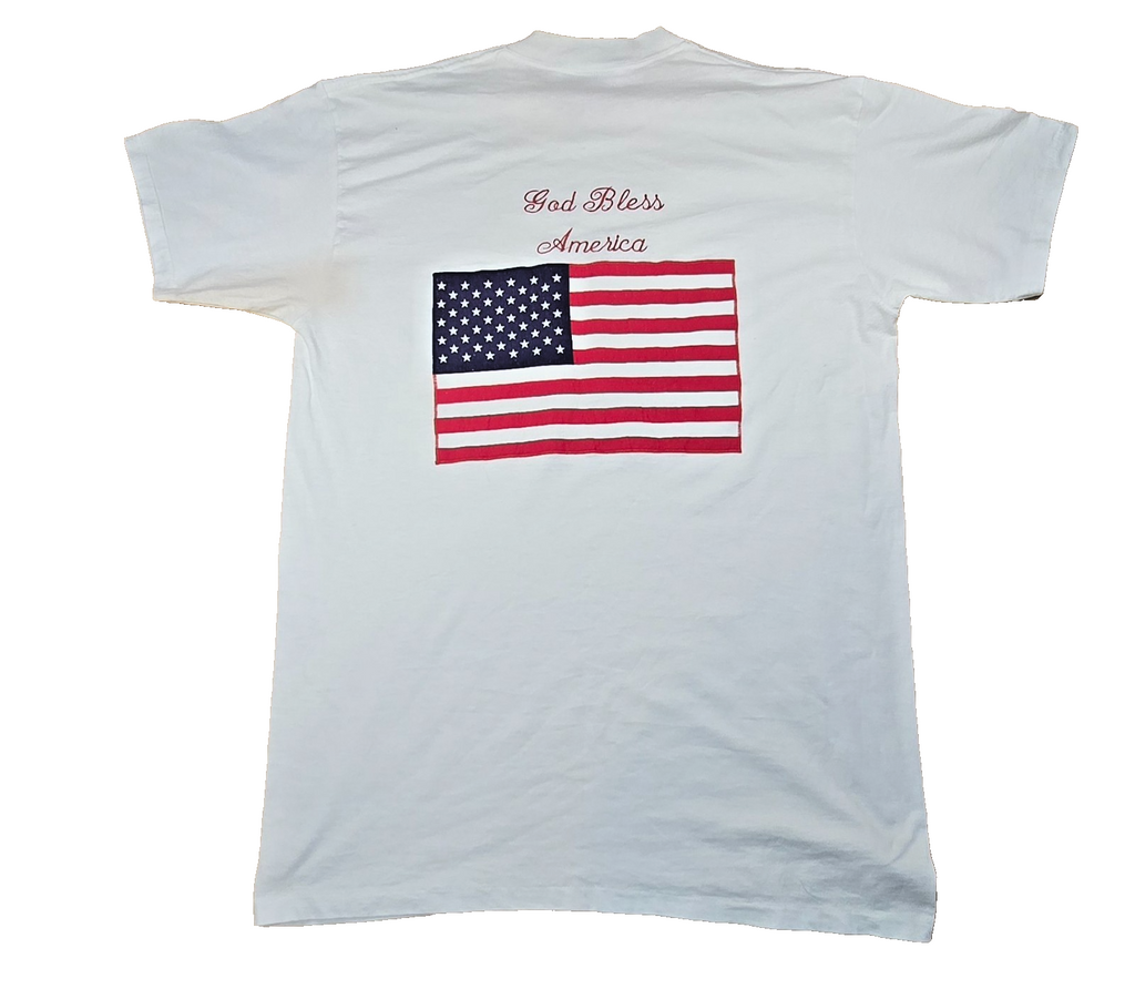 USA American Flag T Shirt Large God Bless America White Patriotic Vintage Style