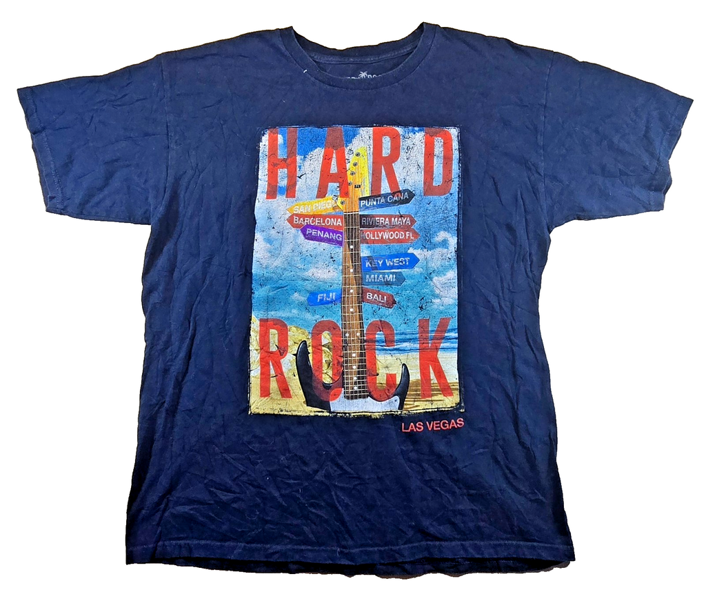 Hard Rock Cafe Las Vegas T Shirt Large L Navy Guitar Travel Graphic Tee