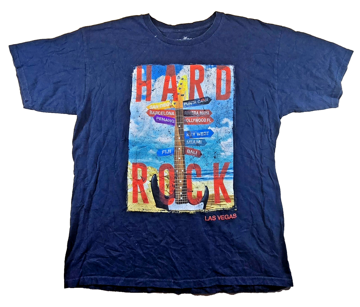 Hard Rock Cafe Las Vegas T Shirt Large L Navy Guitar Travel Graphic Tee
