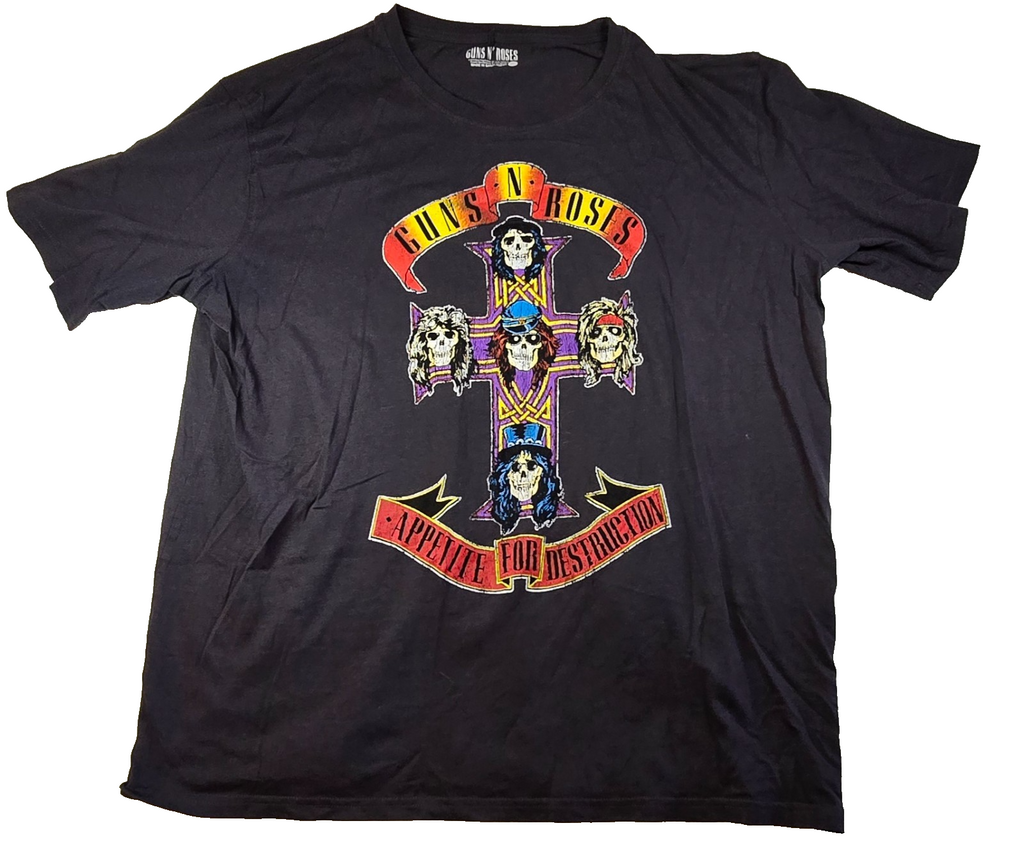 Guns N Roses Appetite For Destruction T-Shirt Mens 4XL Black Rock Band Cotton Te