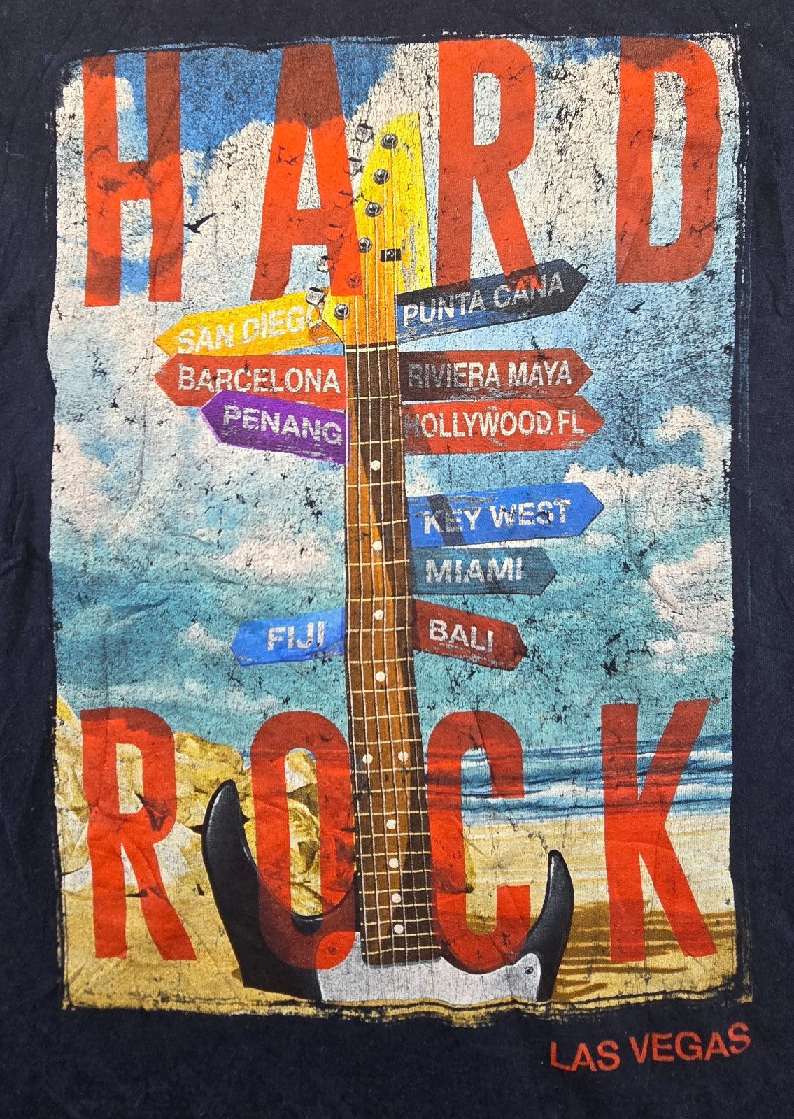 Hard Rock Cafe Las Vegas T Shirt Large L Navy Guitar Travel Graphic Tee