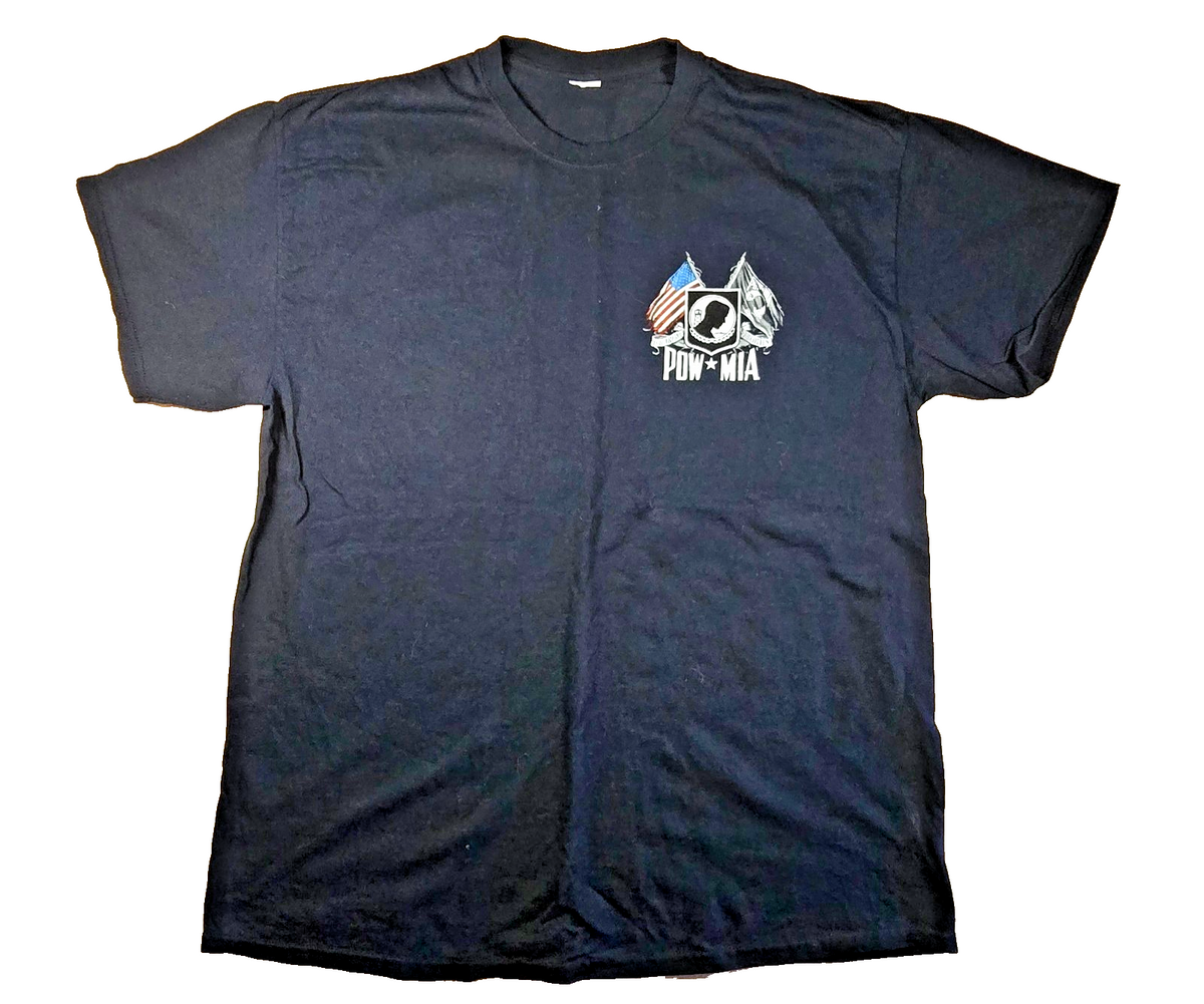 POW MIA T Shirt Large L Black American Flag Eagle Military Veteran Graphic Tee