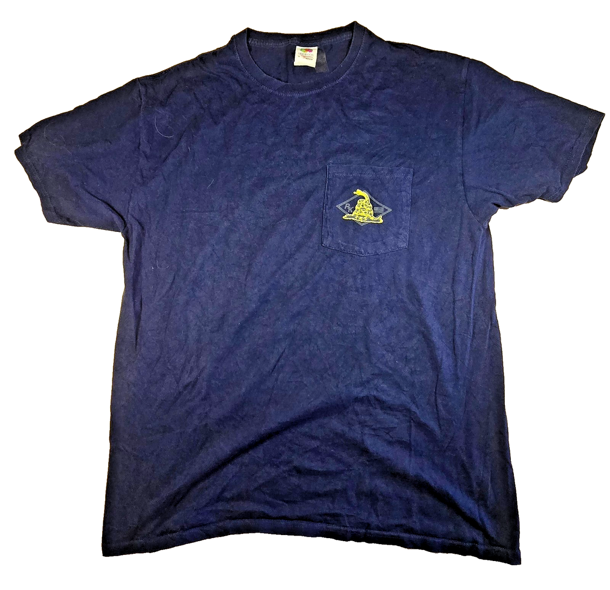 Fruit of the Loom HD Cotton T Shirt Large L Navy Rattlesnake Pocket Graphic Tee