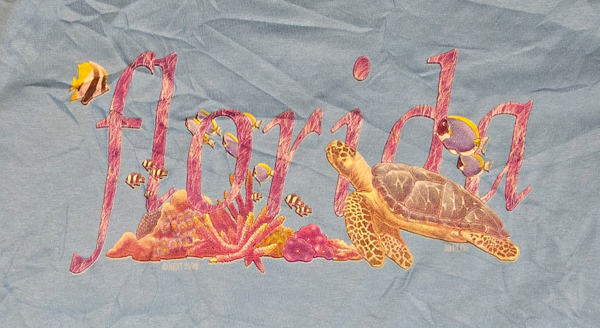 Florida Sea Turtle T Shirt Large L Blue Tropical Ocean Marine Graphic Cotton Tee