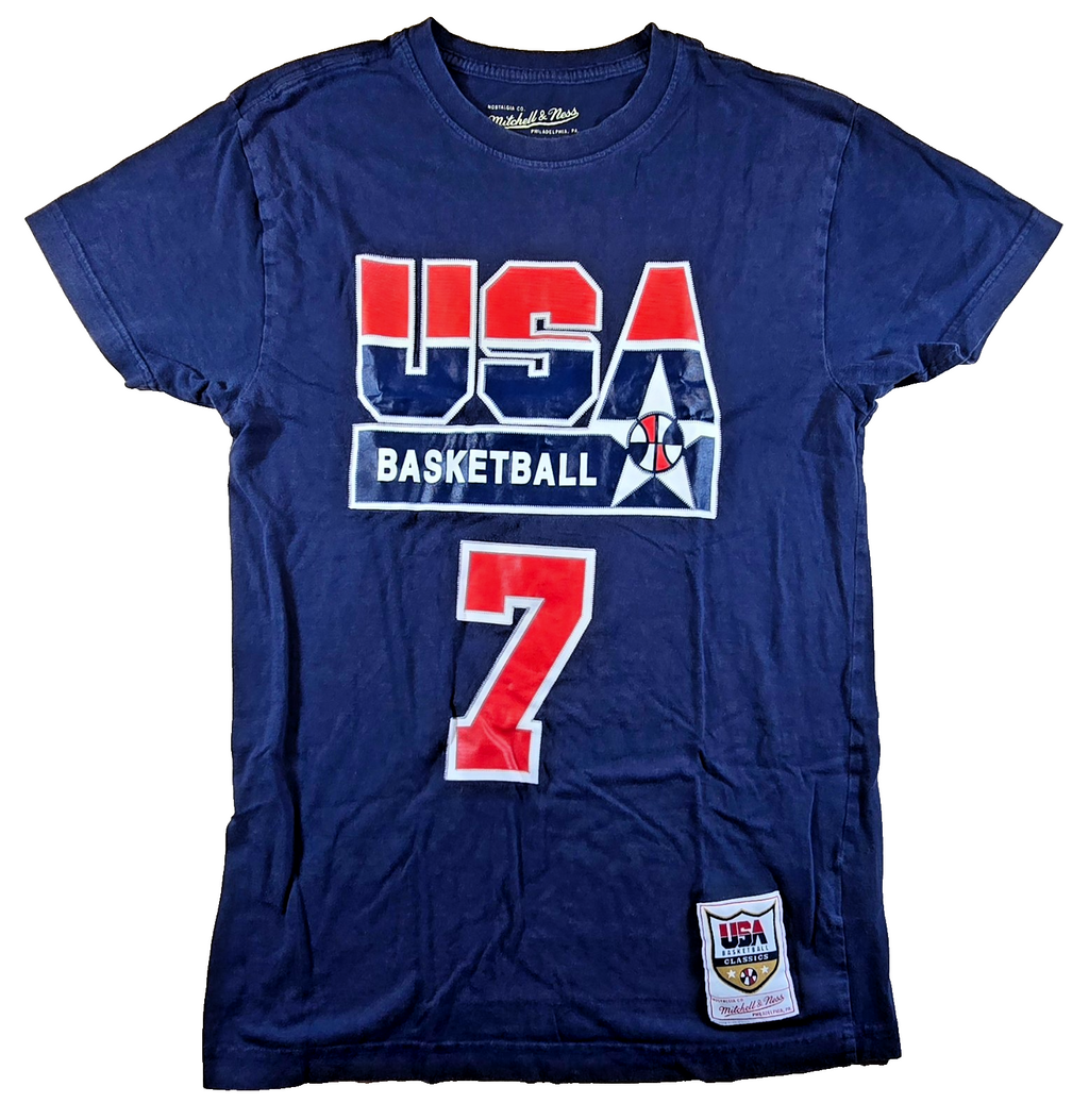 Larry Bird #7 USA Basketball T Shirt Small Mitchell & Ness Dream Team Navy
