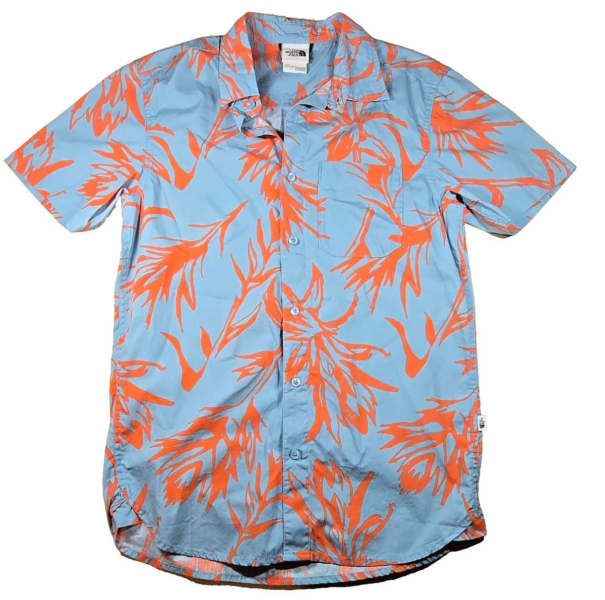 The North Face Hawaiian Floral Shirt Blue Orange Button Up US Small Asia Medium