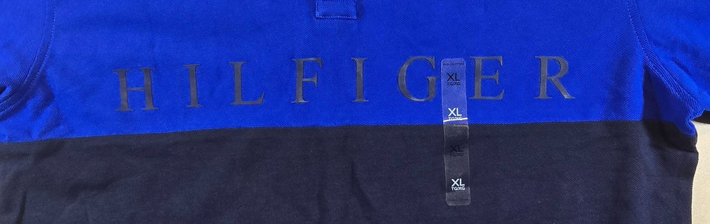 Tommy Hilfiger Polo Shirt XL Slim Fit Blue Navy White Colour Block Mens