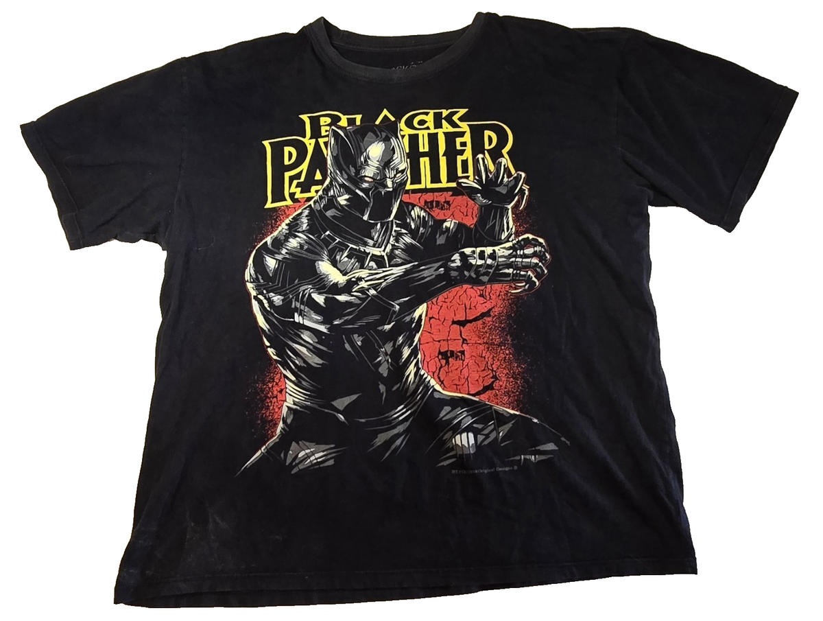 Men's Marvel Black Panther Graphic Print Black T-Shirt Crew Neck Short Sleeve XL