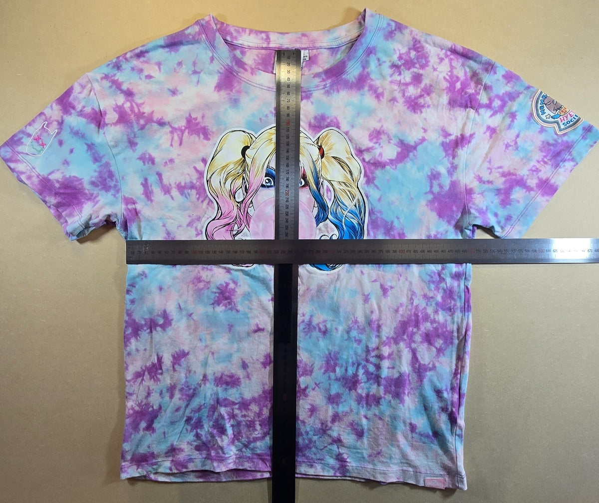 DC Harley Quinn T Shirt Womens Tie Dye Pink Blue Bubble Gum Batman Tee