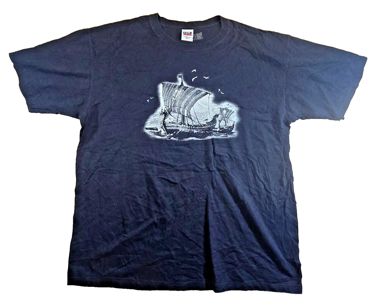 The Viking World Tour T Shirt XL Black Anvil Norse Viking Ship Double Sided Tee