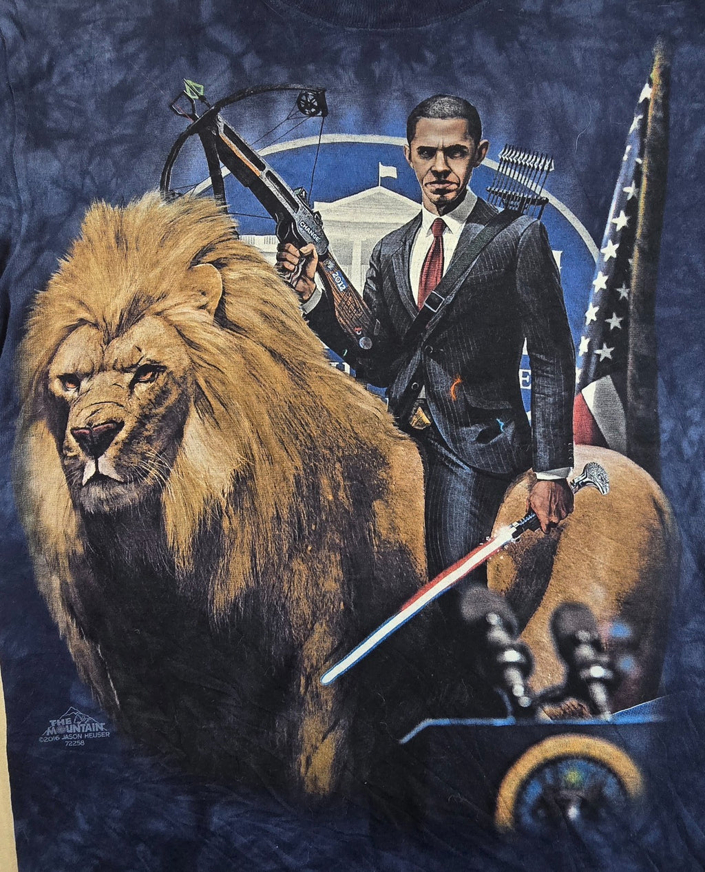 The Mountain Obama T Shirt Large Blue Lion Fantasy Graphic Tie Dye 2016 USA