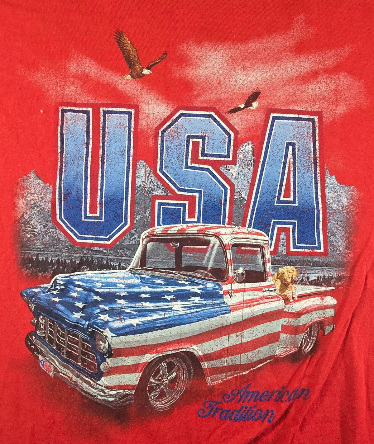 USA American Tradition T Shirt XL Red Spirit Of America Pickup Truck Eagle Tee
