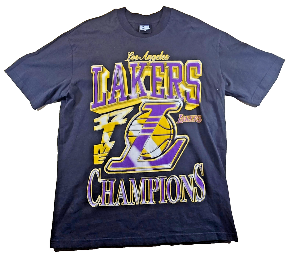 New Era LA Lakers Champions T Shirt Medium M Black NBA Basketball Graphic Tee