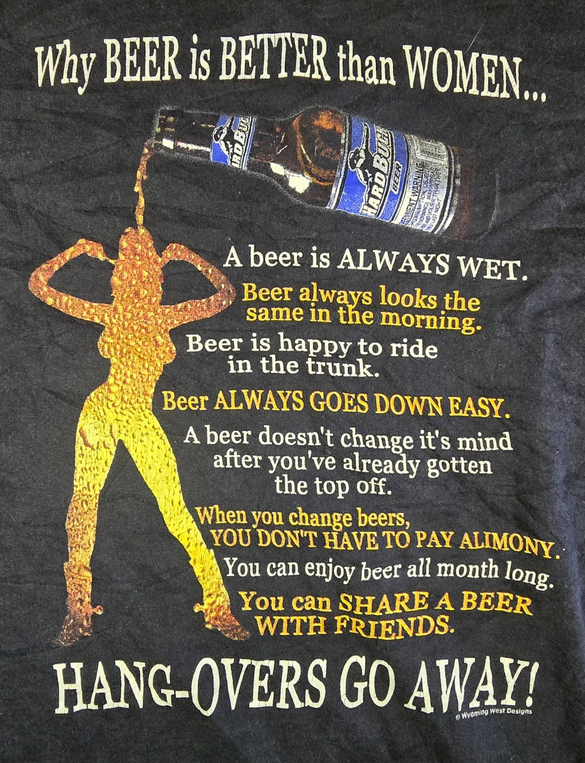 Hard Buck Beer T Shirt Large L Black Funny Drinking Humor Double Sided Graphic