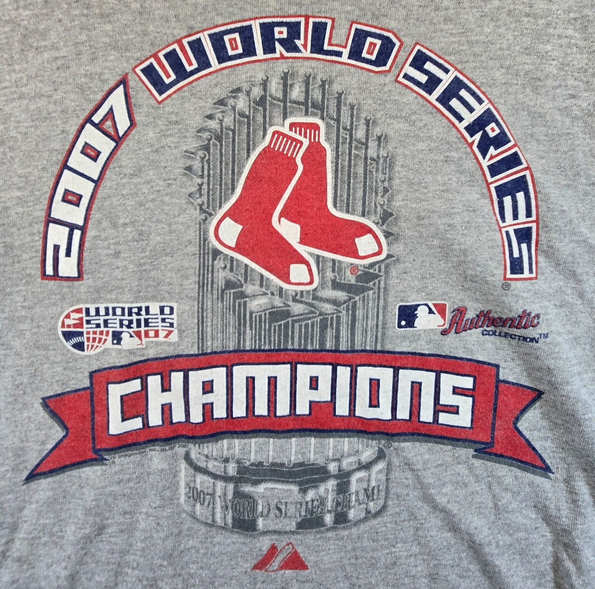 Boston Red Sox 2007 World Series Champions T Shirt Large L MLB Majestic Grey