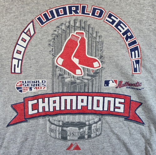 Boston Red Sox 2007 World Series Champions T Shirt Large L MLB Majestic Grey