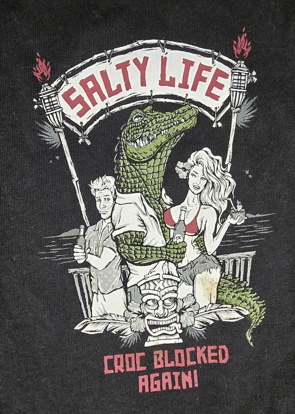 Salty Life XL Black Sleeveless Tank Top Croc Blocked Again Alligator Graphic Tee