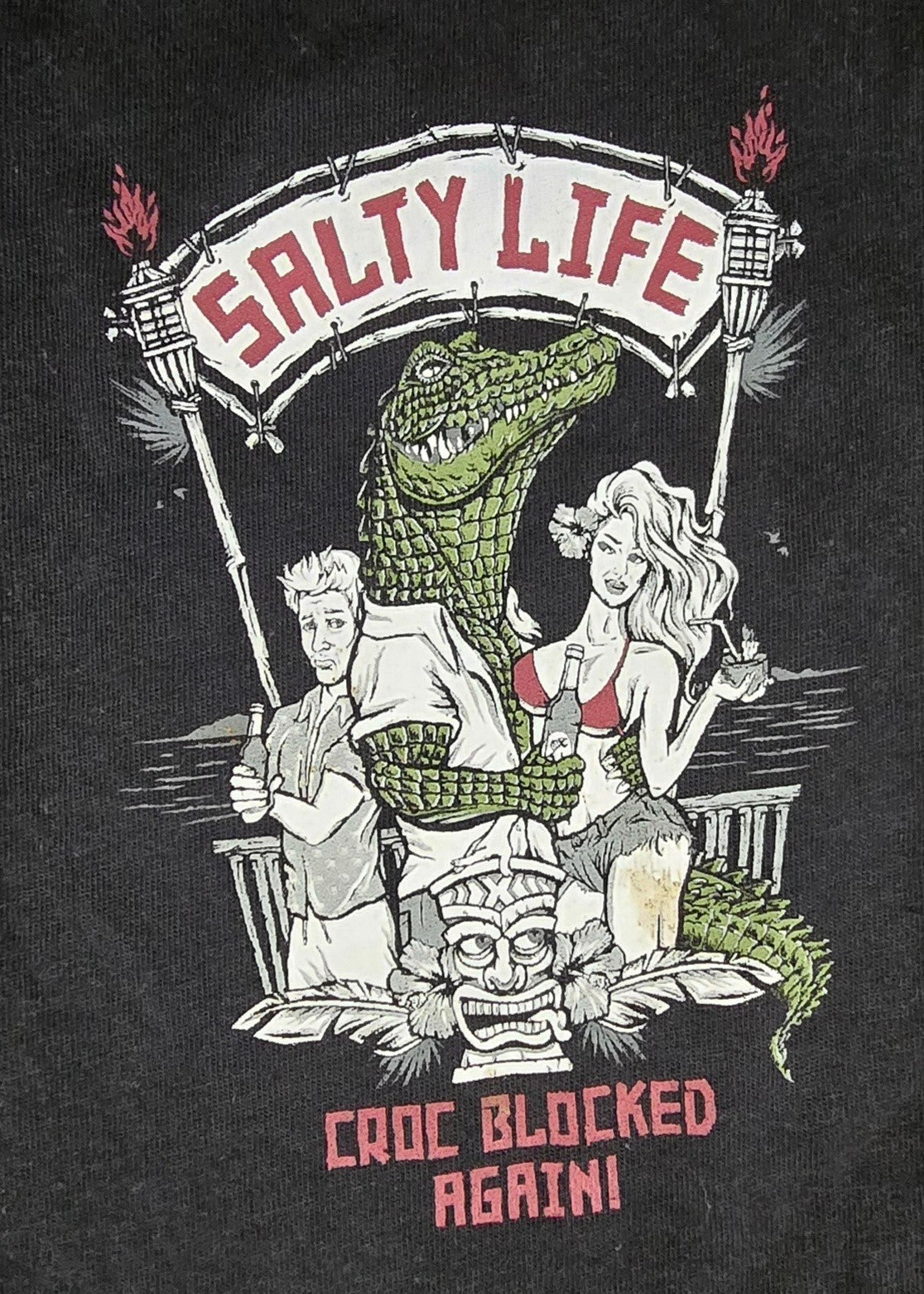 Salty Life XL Black Sleeveless Tank Top Croc Blocked Again Alligator Graphic Tee