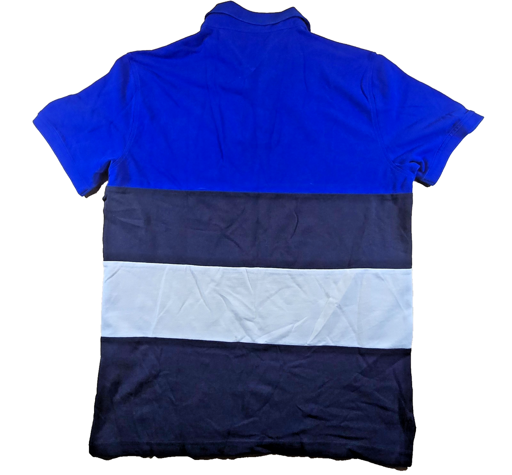 Tommy Hilfiger Polo Shirt XL Slim Fit Blue Navy White Colour Block Mens