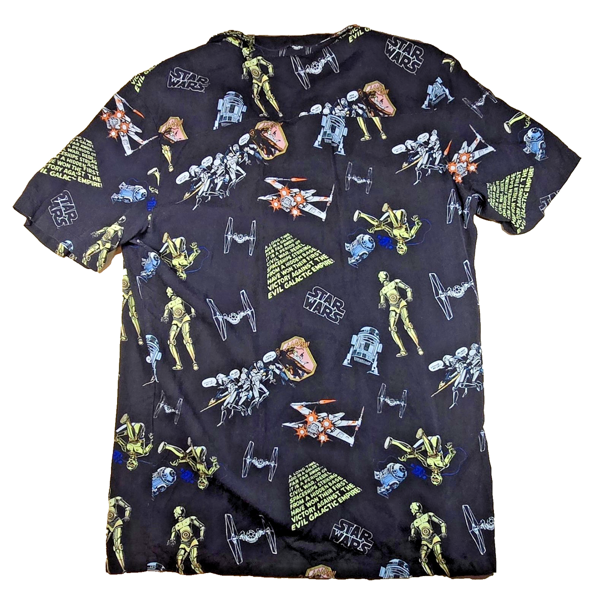 Star Wars Button Up Shirt Small S R2-D2 C-3PO Yoda TIE Fighter All Over Print