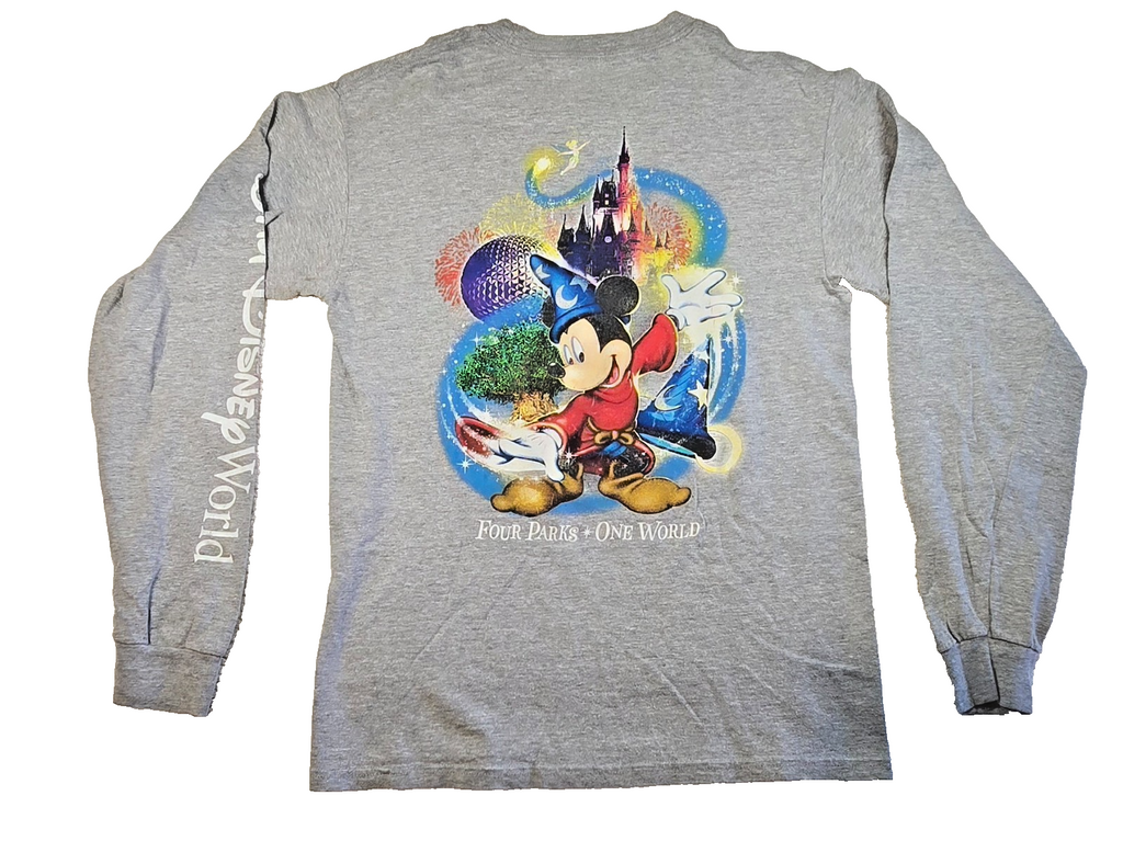 Disney Parks Mickey Mouse Sorcerer T Shirt M Grey Long Sleeve Walt Disney World
