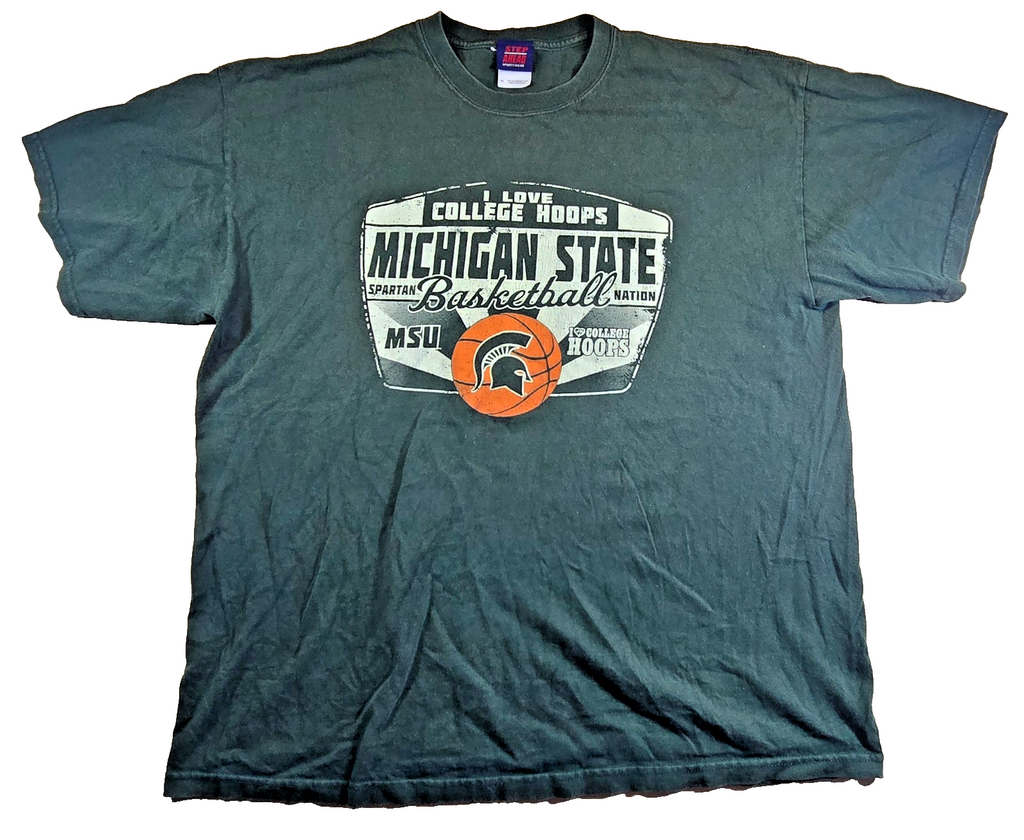 Michigan State Spartans Basketball T Shirt XL Green Step Ahead 100% Cotton MSU