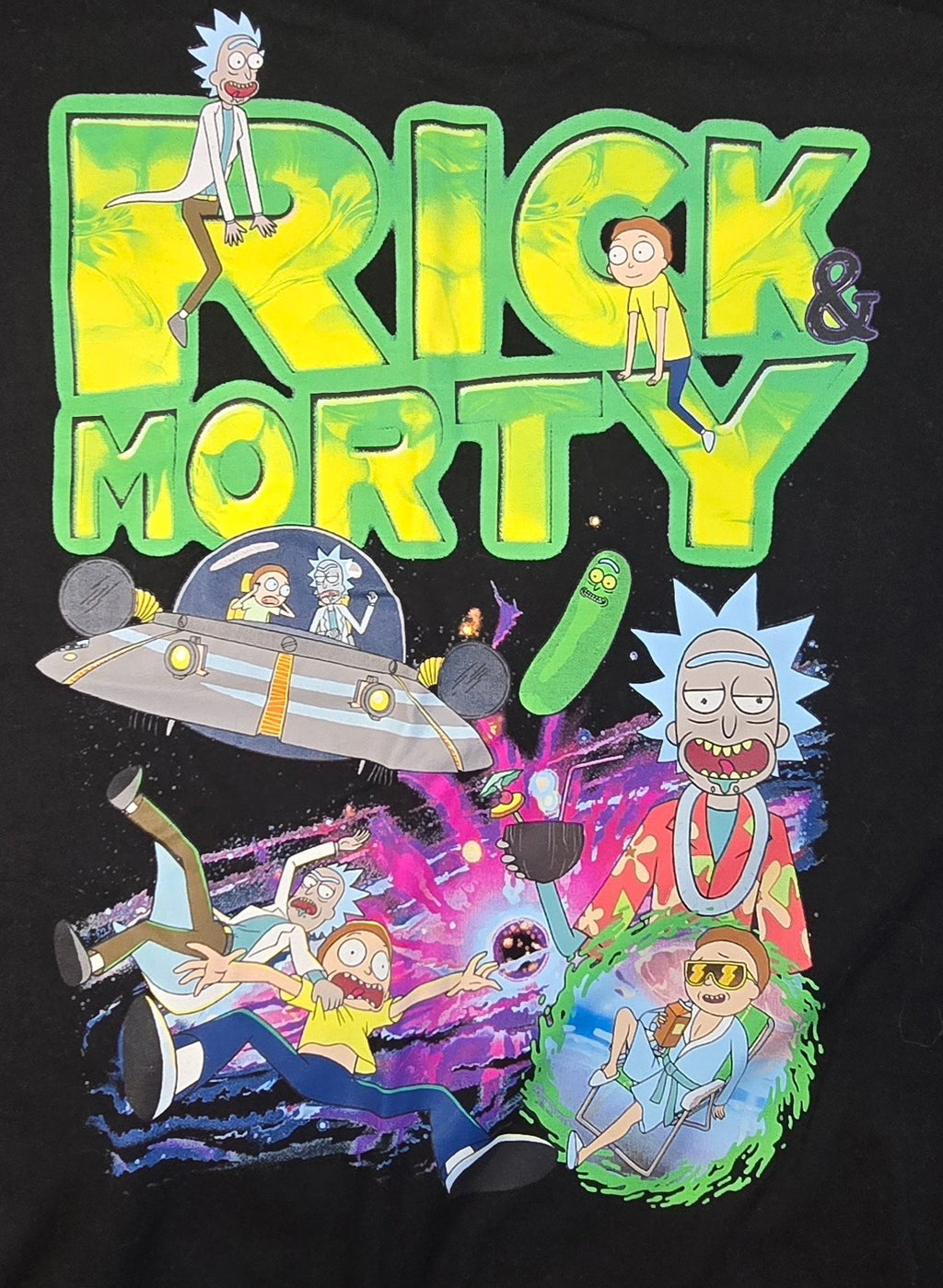 Rick and Morty T-Shirt Mens Medium Black Cartoon Graphic Tee Adult Swim Cotton