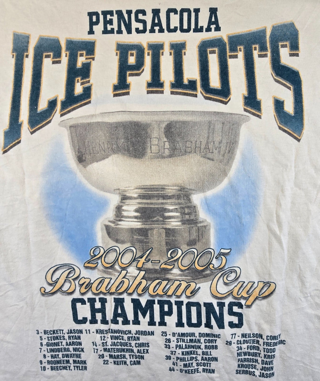 intage 2005 Pensacola Ice Pilots T Shirt XL Brabham Cup Champions Hockey ECHL