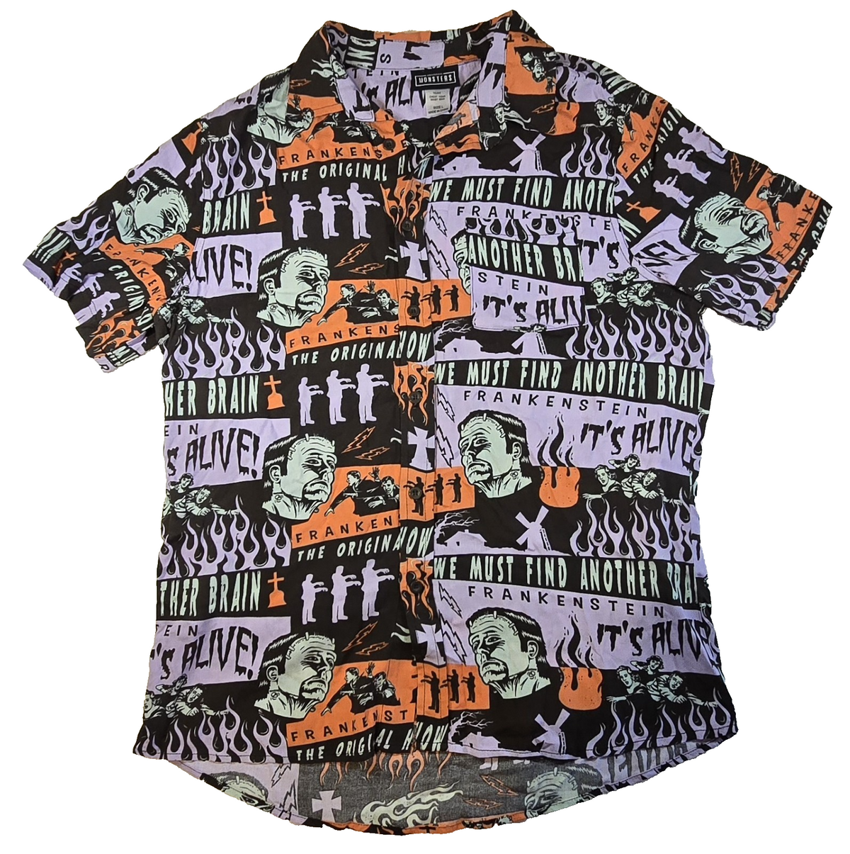Frankenstein Monstor Size Large Men's Short Sleeved Shirt.