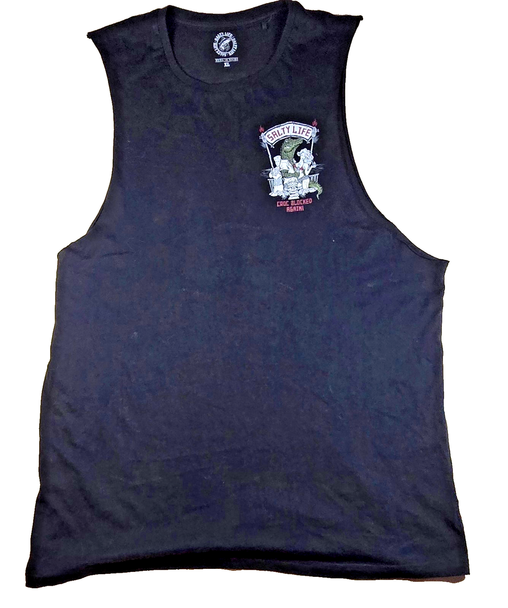 Salty Life XL Black Sleeveless Tank Top Croc Blocked Again Alligator Graphic Tee