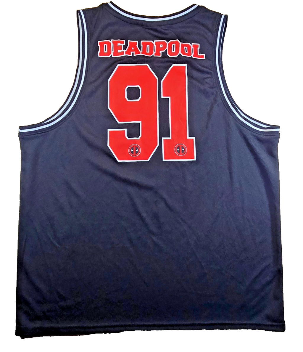 Marvel Deadpool 91 Basketball Jersey XL Black Red Sleeveless Tank Top
