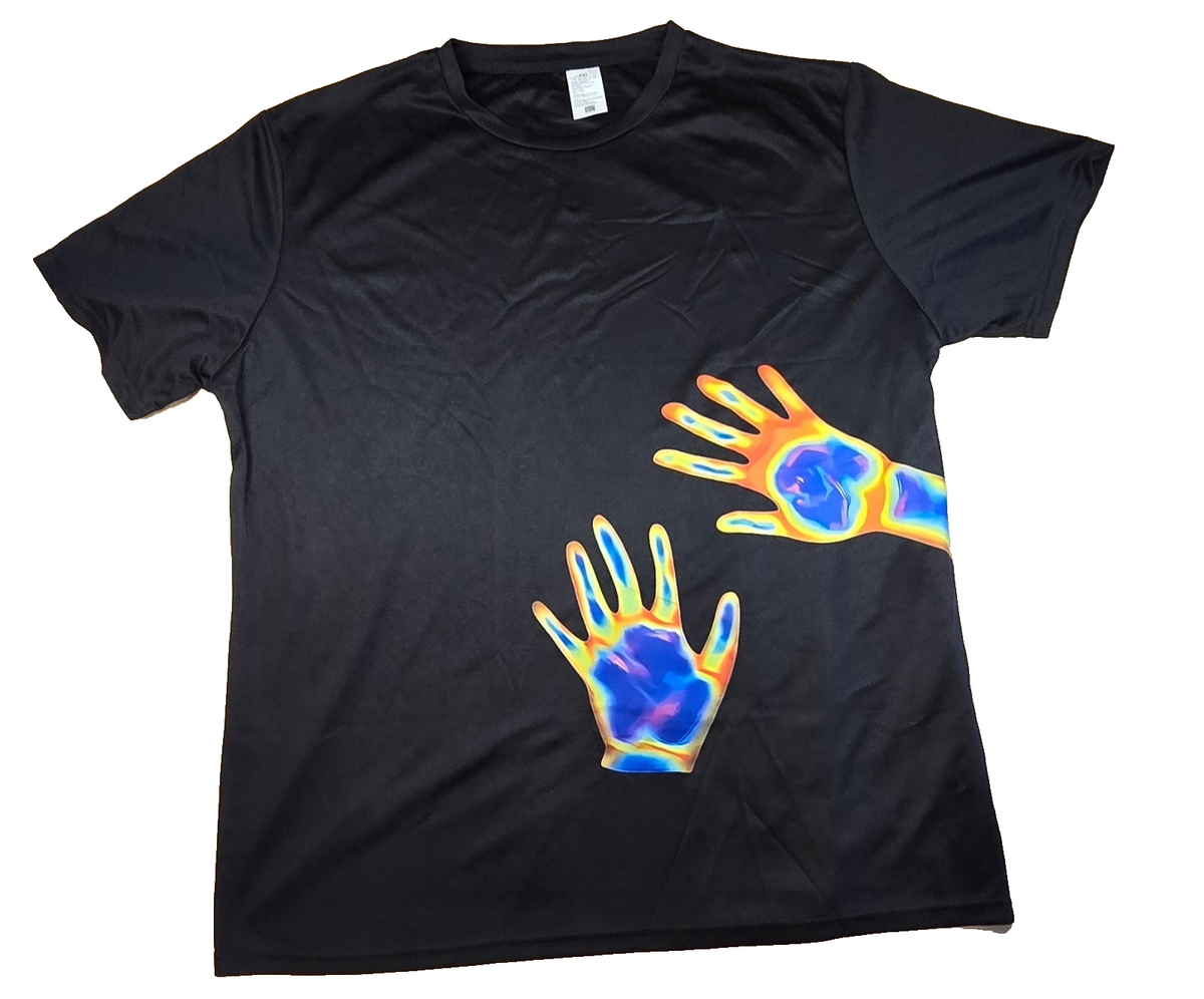 Thermal Heat Map Hands T Shirt Black Psychedelic Graphic Tee Abstract Size XXL