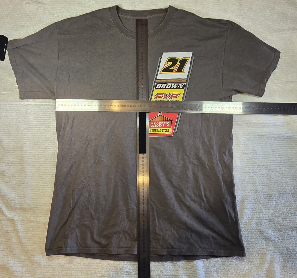 Gildan Ultra Cotton Grey Cotton Motor Racing Shirt Size L "21 Brown" FVP Casey's