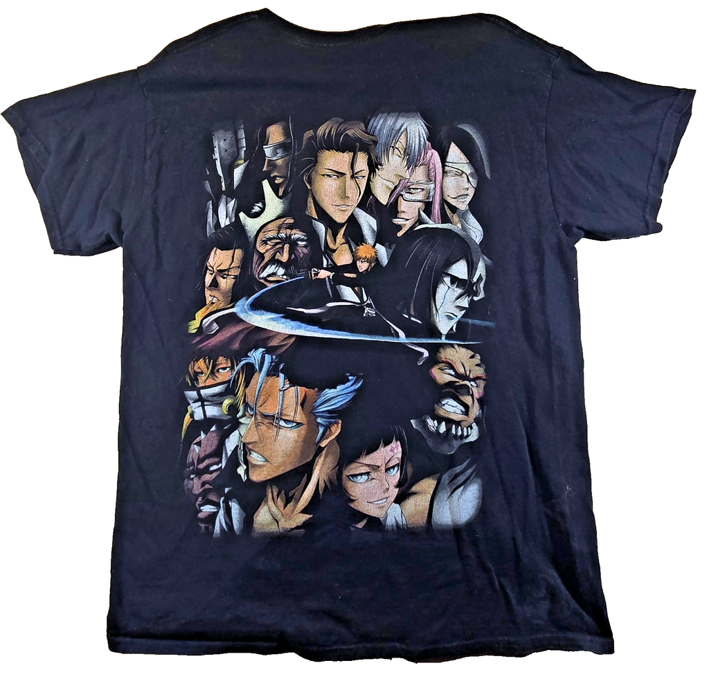 Bleach Anime T Shirt Medium M Black Ichigo Kurosaki Gotei 13 Double Sided Tee