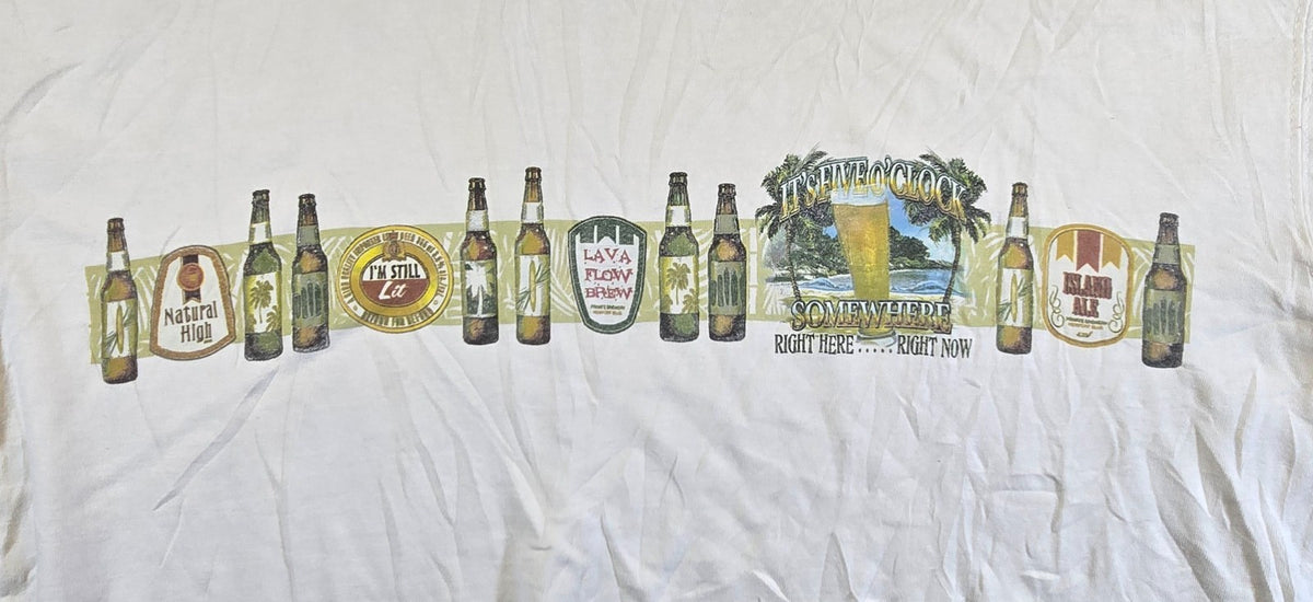 Newport Blue T Shirt XL White Beer Bottles Somewhere Right Here Right Now Tee