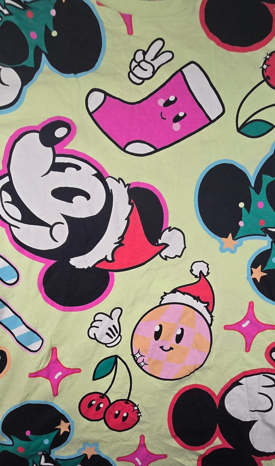 Disney Mickey Mouse Christmas T-Shirt Xmas All Over Print Colourful Size XL