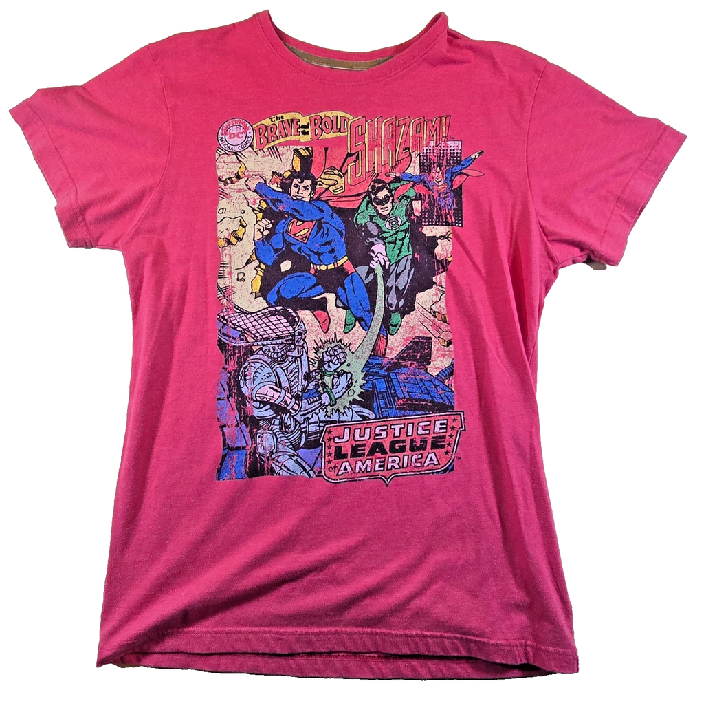 DC Comics Superman Green Lantern Justice League T Shirt Pink Cut Tag Approx M