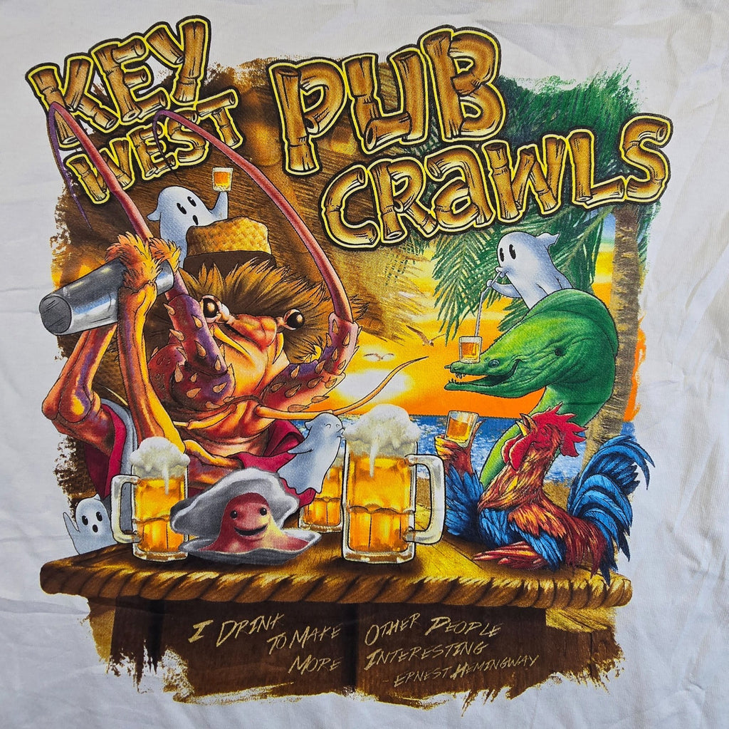 Key West Pub Crawl T Shirt Small White Beer Drinking Funny Graphic Port Company