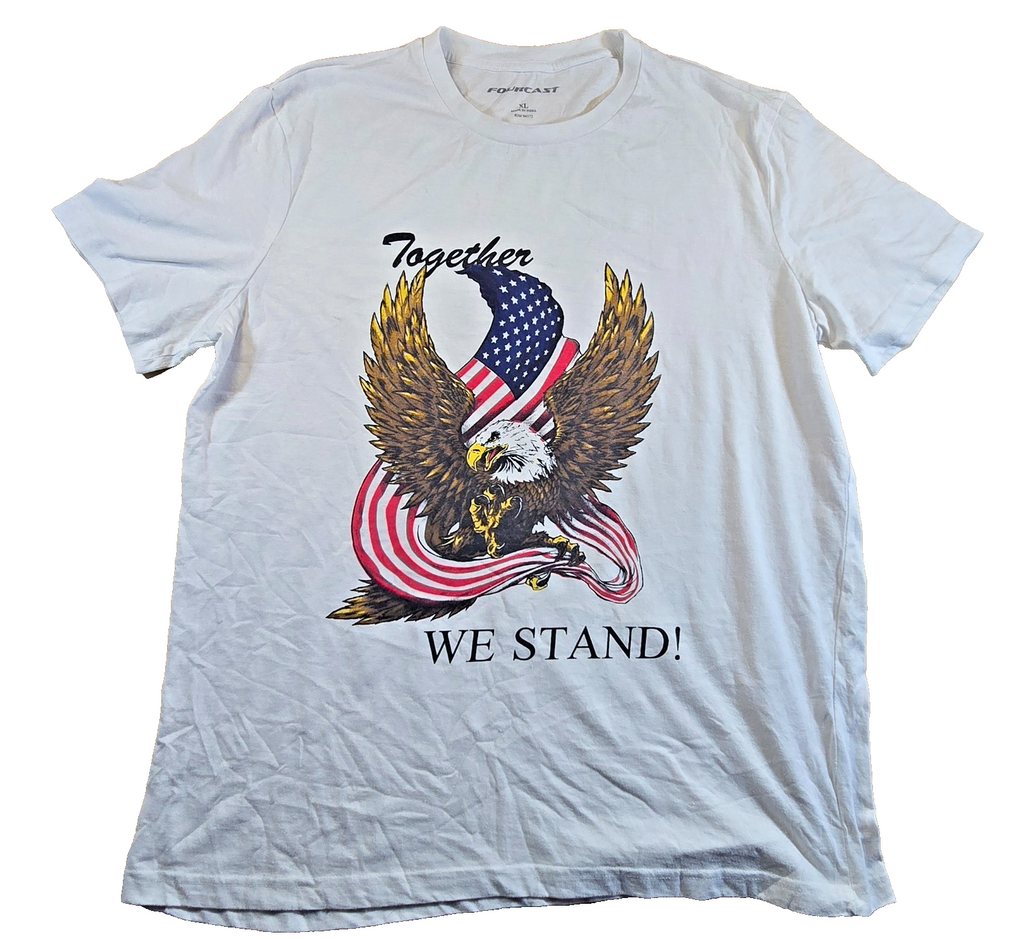 Fourcast USA T Shirt XL White Bald Eagle American Flag Together We Stand Tee