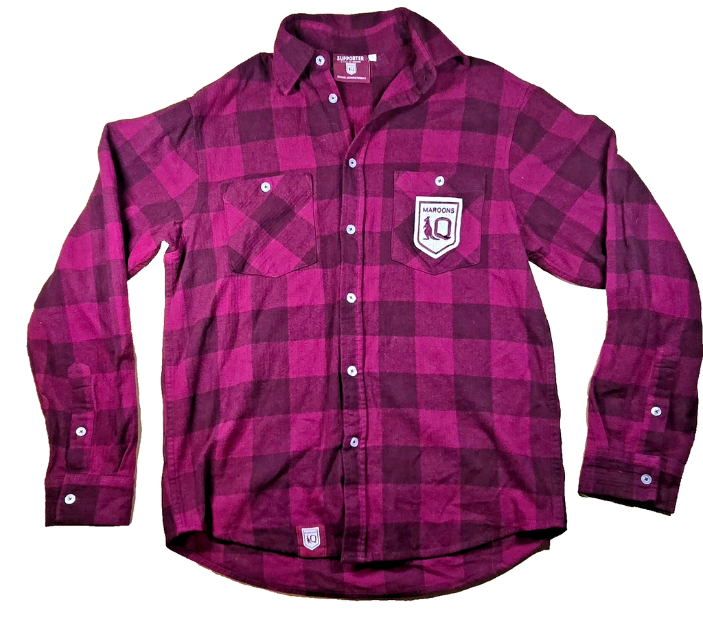 Queensland Maroons NRL Supporter Flannel Check Shirt Long Sleeve Mens Small QLD