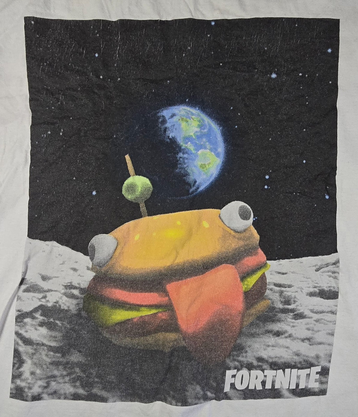 Fortnite T Shirt Large L White Durr Burger Moon Gaming Epic Games Graphic Tee