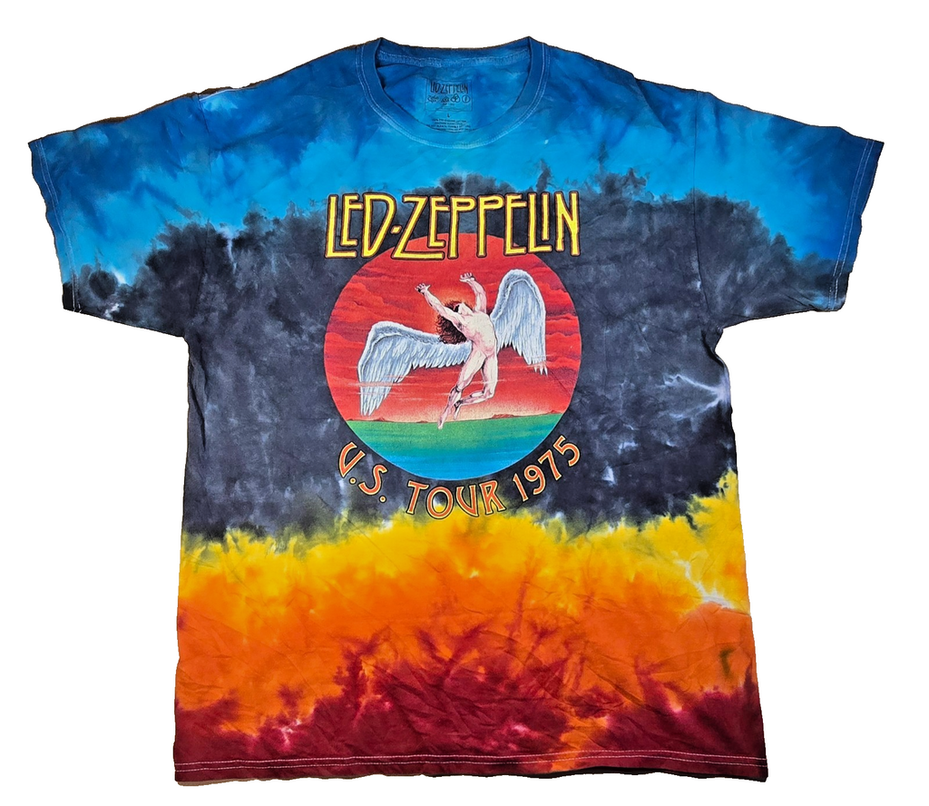 Led Zeppelin U.S. Tour 1975 T Shirt Large L Tie Dye Swan Song Rock Band Tee