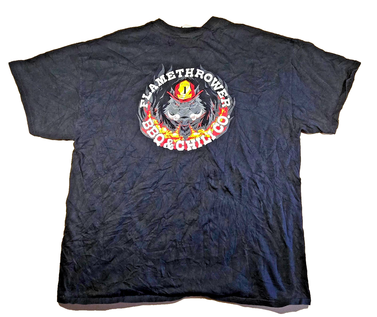 Flamethrower BBQ & Chili Co T Shirt XL Black Gildan Ultra Cotton Firefighter Tee