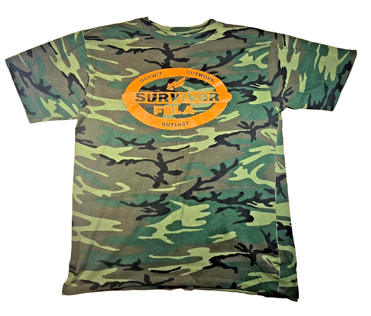 Survivor FBLA Single Stitch Vintage Camo T Shirt L 100% Cotton USA Components