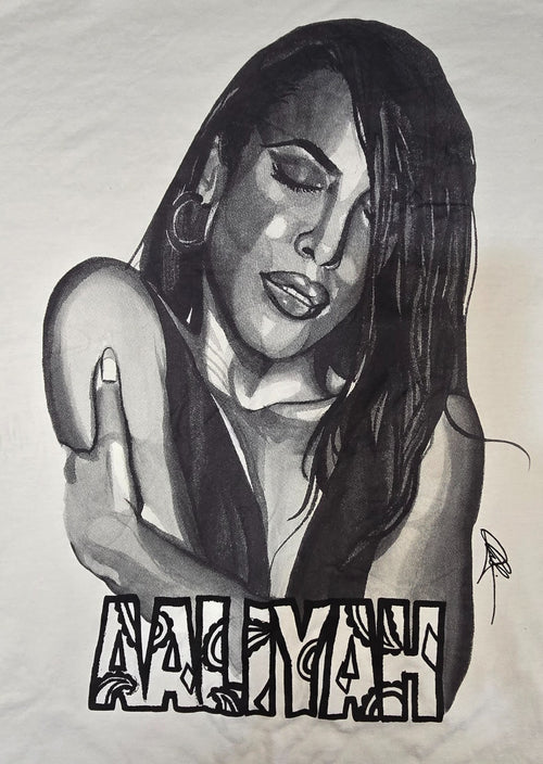 Aaliyah T Shirt XL White Portrait Graphic R&B Hip Hop Music Rap Singer Tee