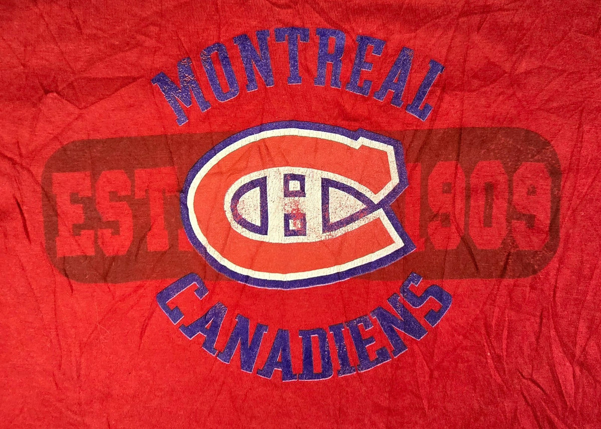 Montreal Canadiens T Shirt Medium M Red SOGO NHL Hockey Logo Est 1909 Tee