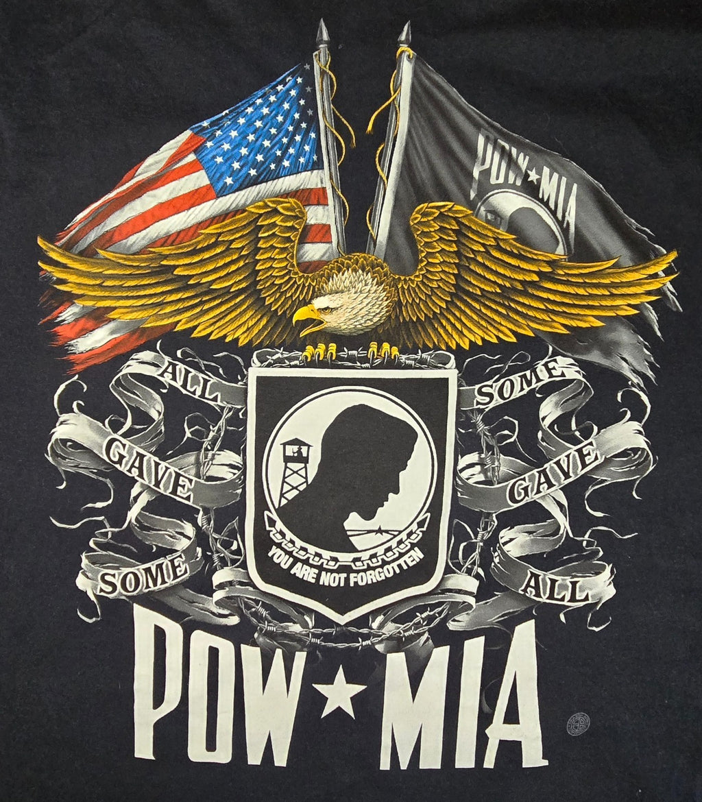 POW MIA T Shirt Large L Black American Flag Eagle Military Veteran Graphic Tee