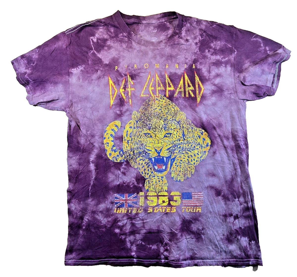 Def Leppard Pyromania T Shirt Small Purple Tie Dye 1983 US Tour Rock Band Tee
