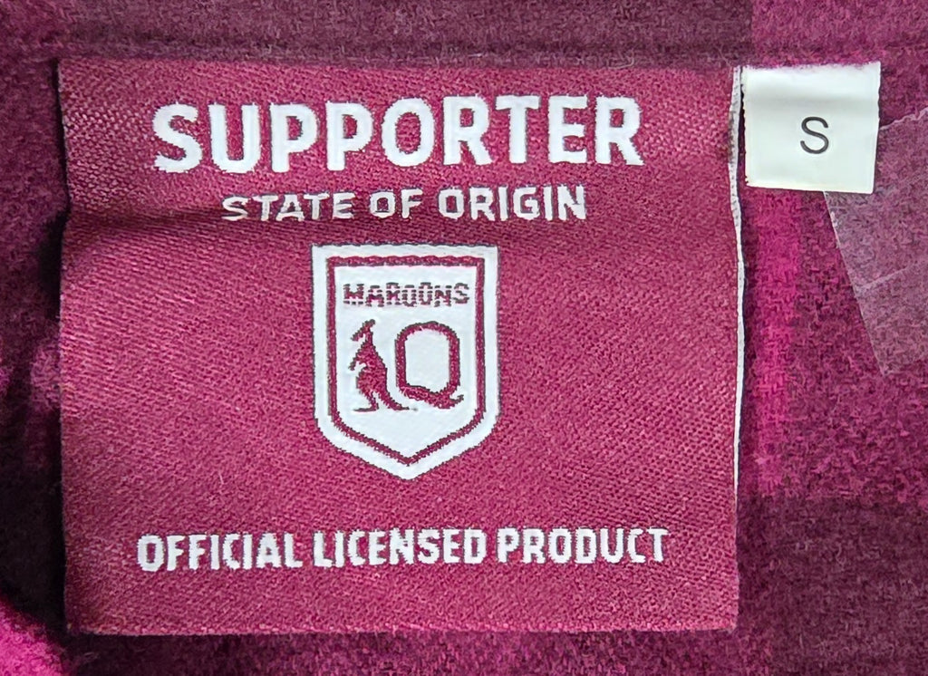 Queensland Maroons NRL Supporter Flannel Check Shirt Long Sleeve Mens Small QLD