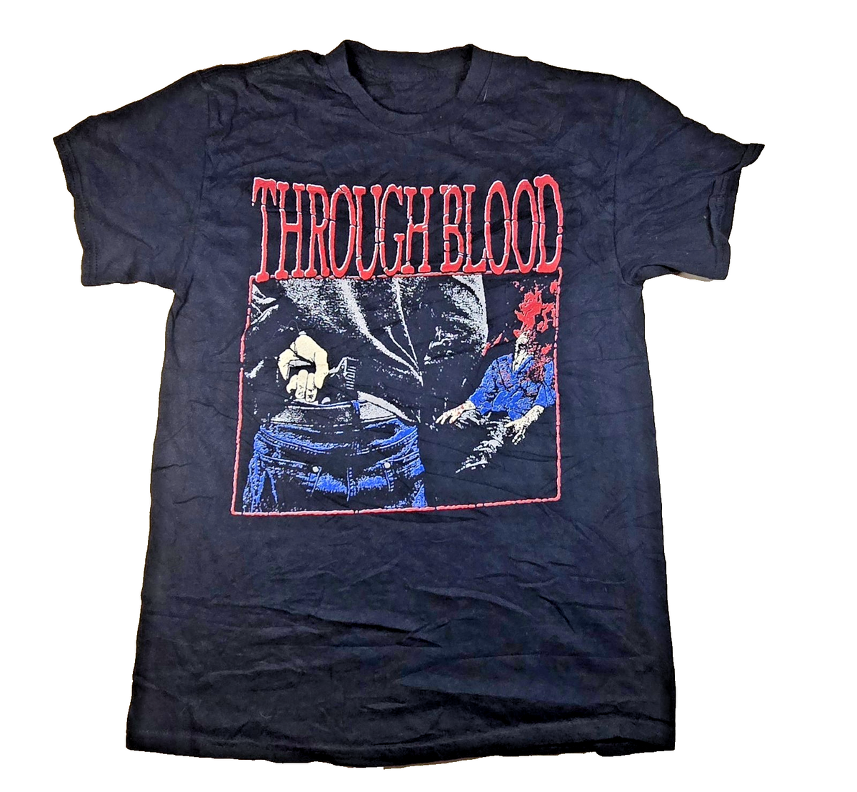 Through Blood T Shirt Black Double Sided Graphic Tee Approx Medium M Hardcore
